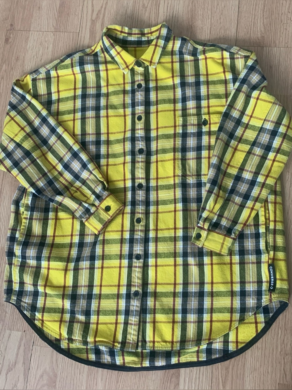 Converse Mens Size L Flannel Plaid 3 Packets Button-down 100% cotton Logo EUC